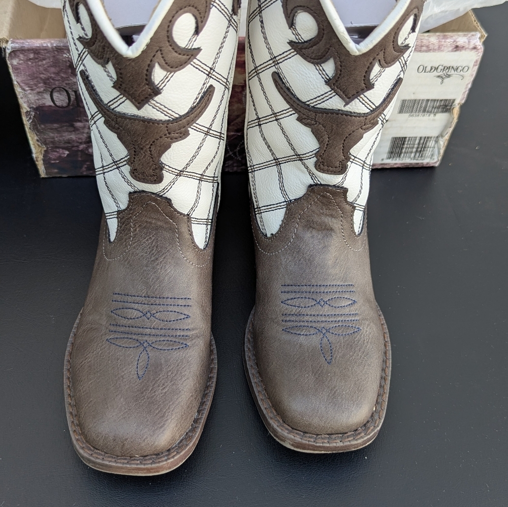 Kids Roper Boots- Brown and White